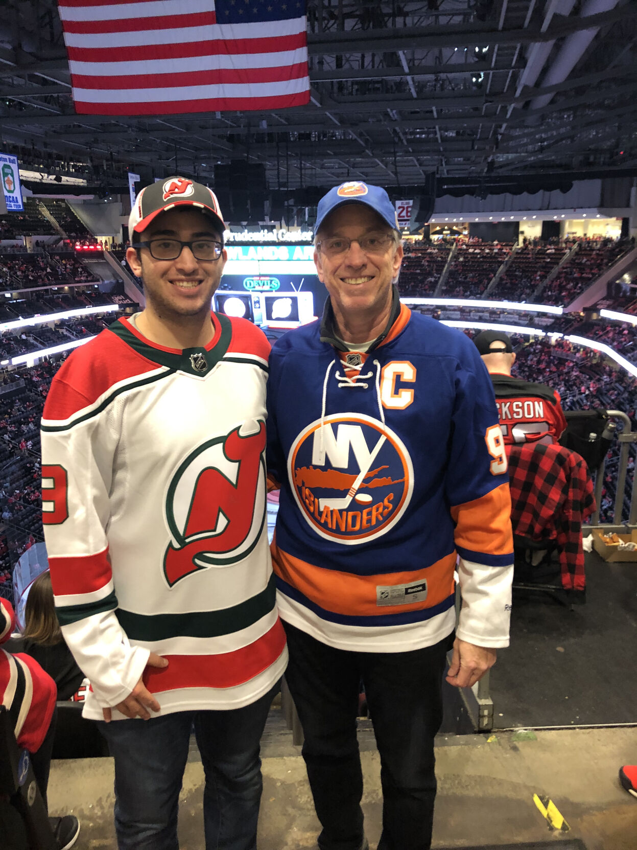 Jake Aferiat and Dad at Devils Game